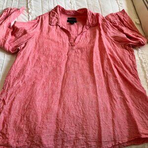 Tahari Womens 2X Coral 100% Linen 3/4 Sleeve Pullover Blouse